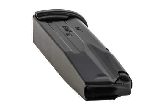 The Sig P320 Compact 9 round .45 ACP Magazine features a slick black finish and side witness holes